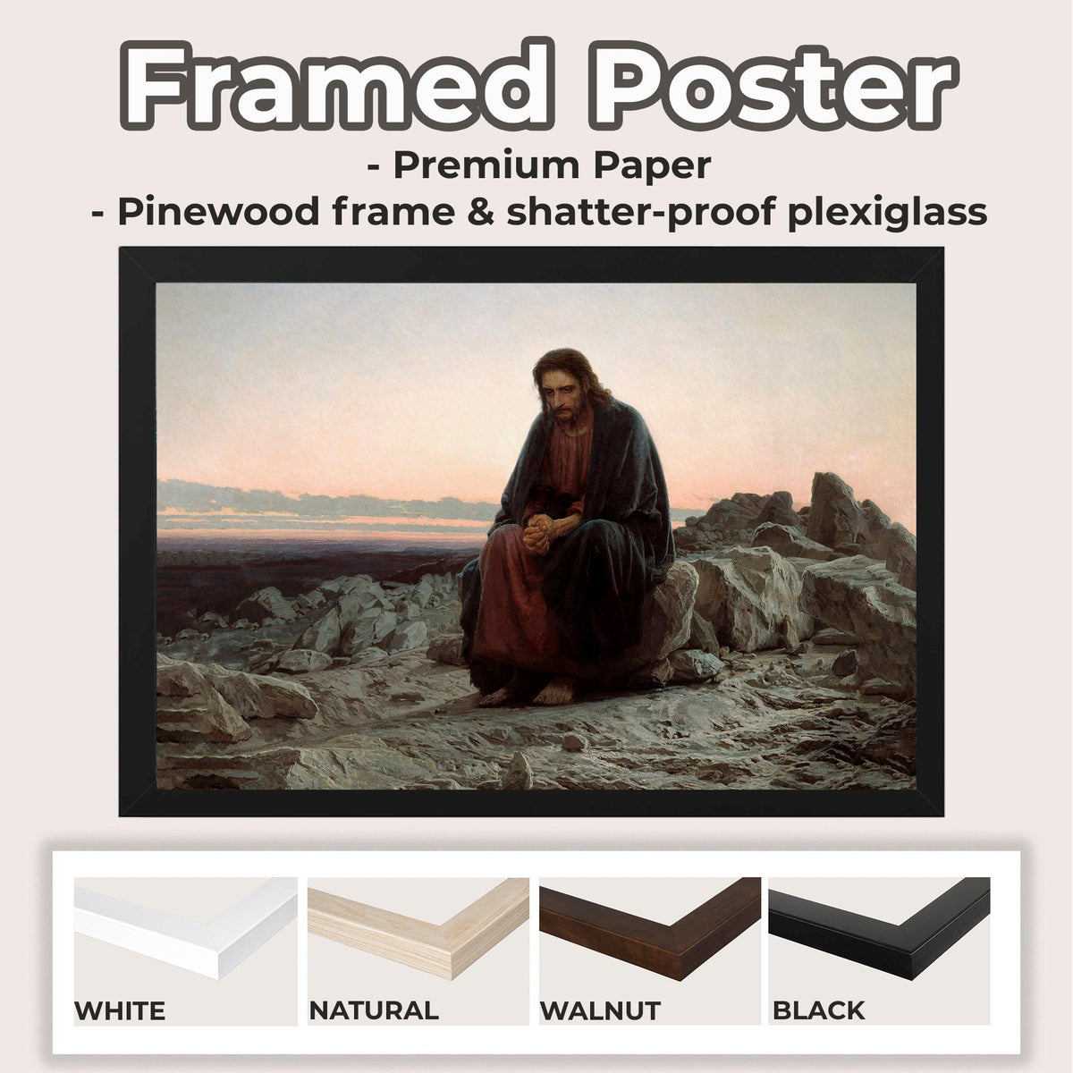 Ivam Kramskoi - Christ in the Wilderness. Classic wall art, Biblical art print, Religious art, Canvas painting, Poster p