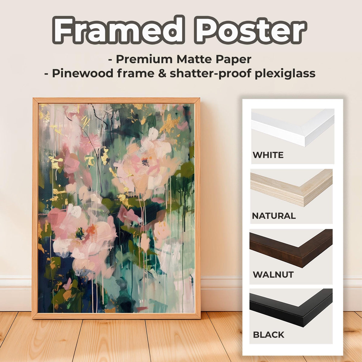 Abstract Botanical Wall Art, Soft Blush and Sage Green Print, Modern Shapes Artwork for Living Room, ART118