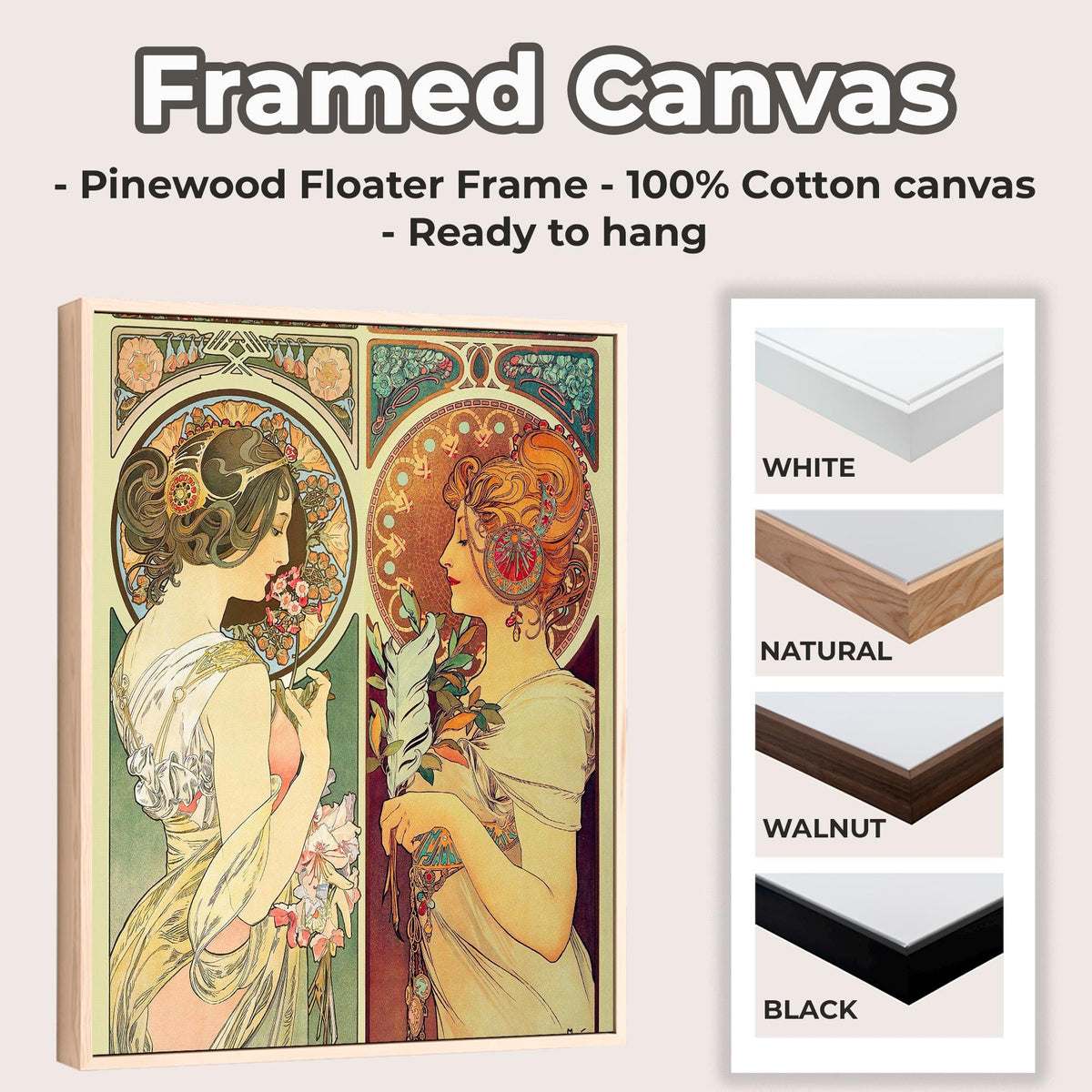 Alphonse Mucha - La Primevere and La Plume. Art nouveau poster, Decorative vintage art, Elegant girl art print, Famous a