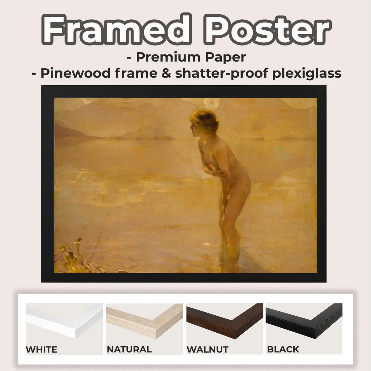 Paul Chabas - September Morn. Living room wall art, Canvas art, Sensual art, Water nymph poster, Magic woman print, Larg