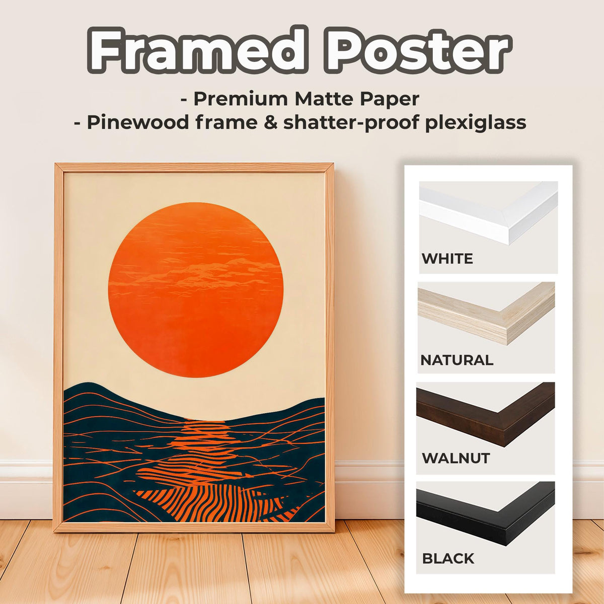 Abstract Sun Geometric Poster, Mid Century Modern Canvas Print, Bauhaus Wave Wall Art, Color Block Minimalist Decor, ART