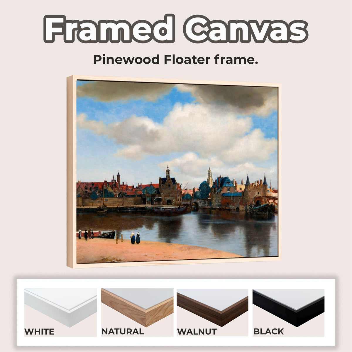 Johannes Vermeer - View of Delft. Landscape nature, Kitchen decor, Canvas painting, Vermeer art print, Water landscape, 