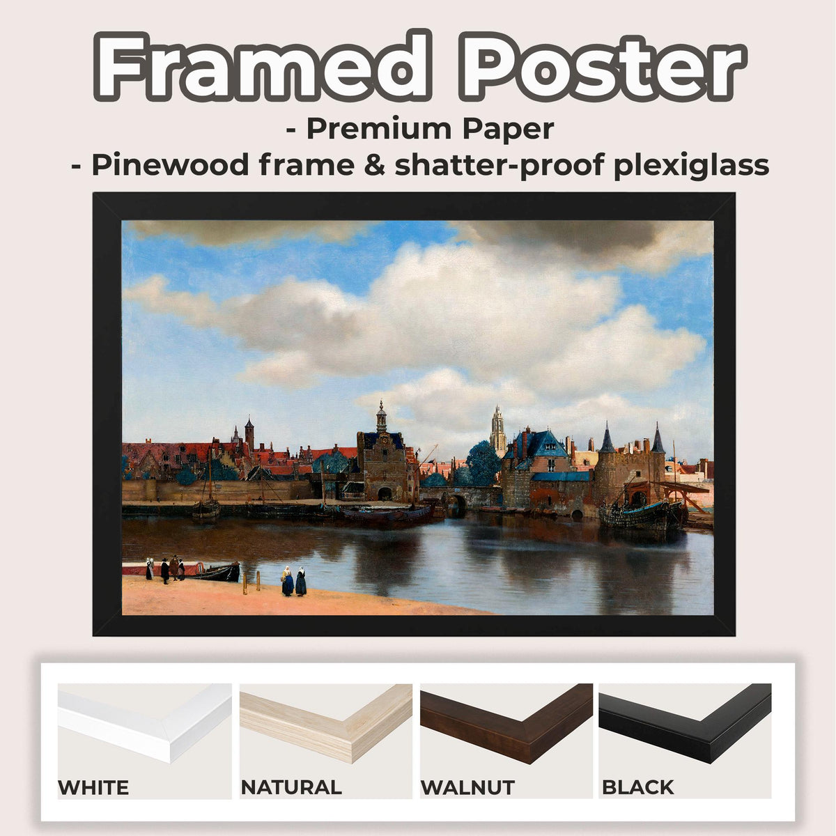 Johannes Vermeer - View of Delft. Landscape nature, Kitchen decor, Canvas painting, Vermeer art print, Water landscape, 