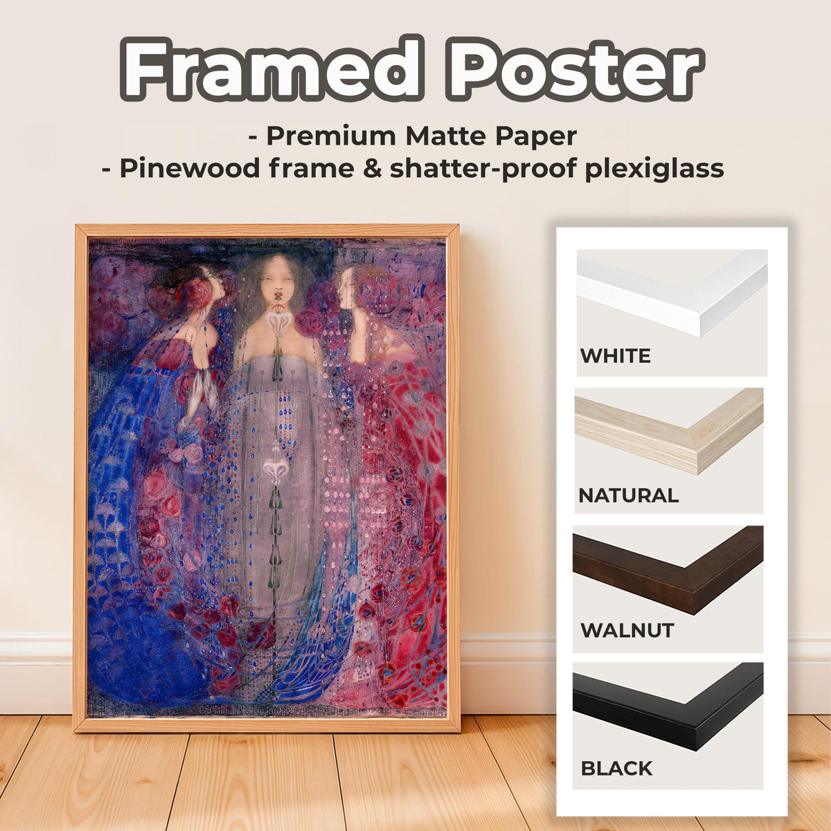 Margaret Macdonald Mackintosh - The Three Perfumes. Canvas art, Giclee canvas, Beautiful girls art print, Gallery wrappe