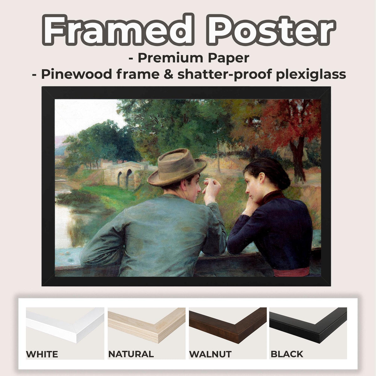 Emile Friant - Les Amoureux. Lovers poster, Autumn evening landscape, Couple painting, Kitchen wall art, Canvas art prin