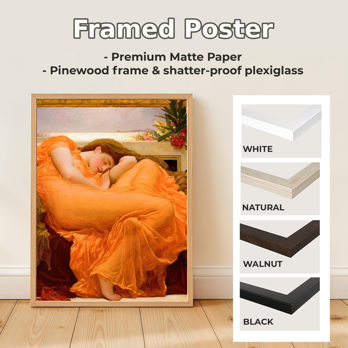 Frederic Leighton, Flaming June - 1895 Victorian Masterpiece Print, Sleeping Woman Wall Art, Orange Aesthetic Poster, Cl