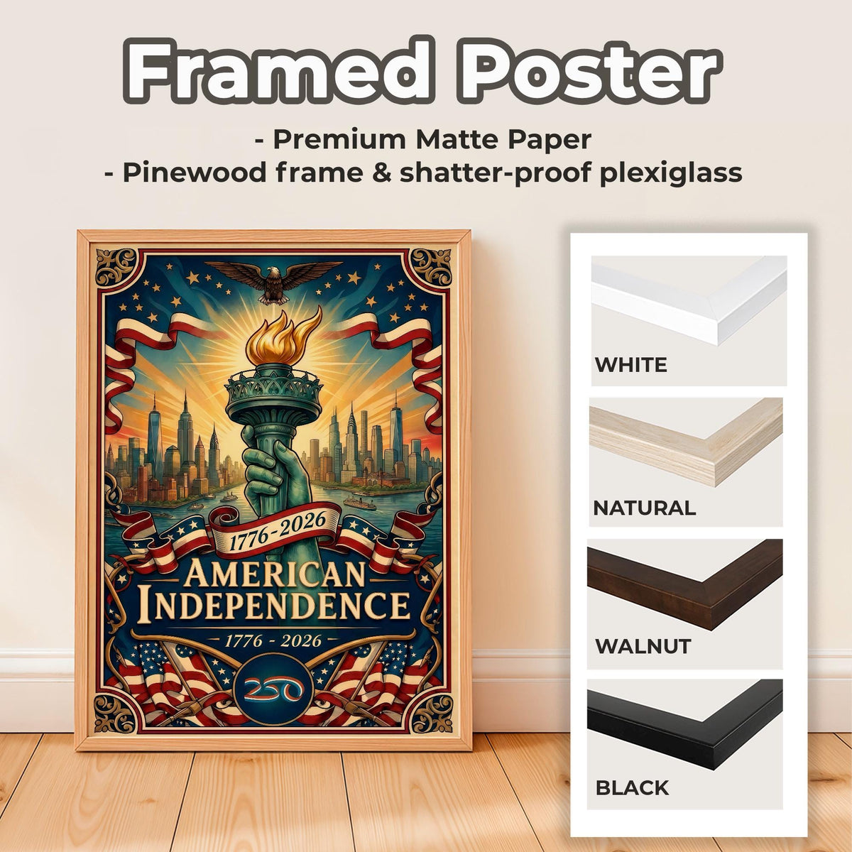 America 250 wall art 1776-2026, United States Patriotic Poster, Stars and Stripes Poster, Independence Poster, 4th July 