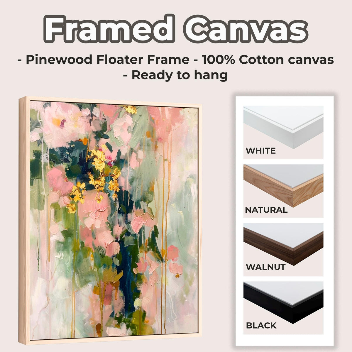 Modern Floral Shape Wall Art, Abstract Blush Pink and Green Print, Stylish Living Room Decor, ART118