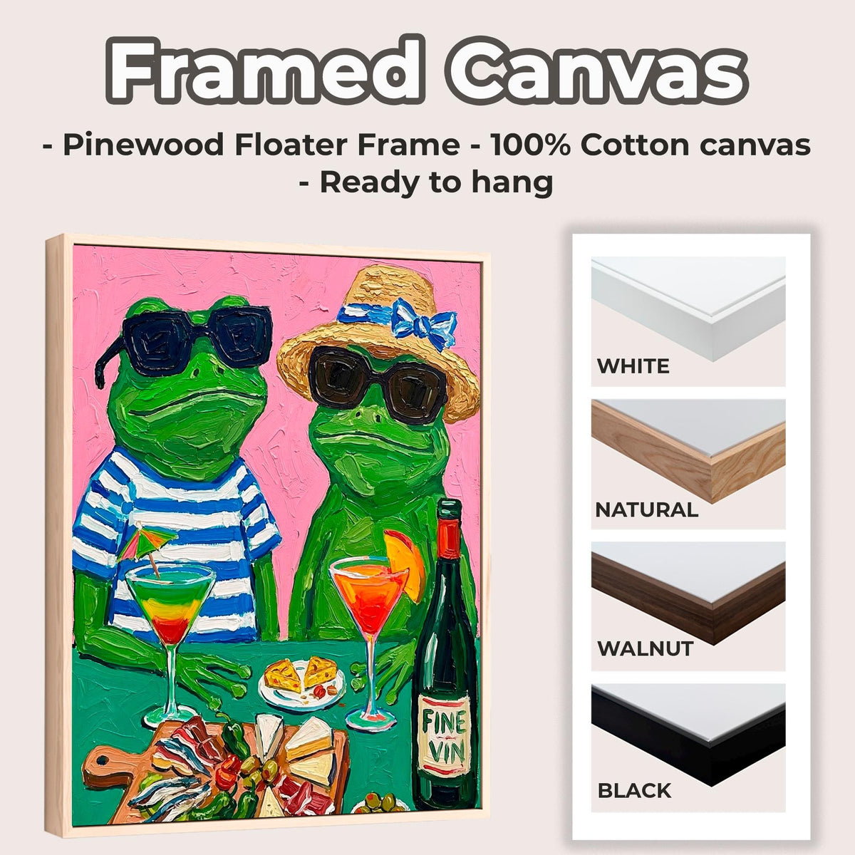 Frog Cocktail Party Art Print, Quirky Animal Poster With Frogs And Cocktail, Retro Colorful Wall Art, Playful Dining Roo