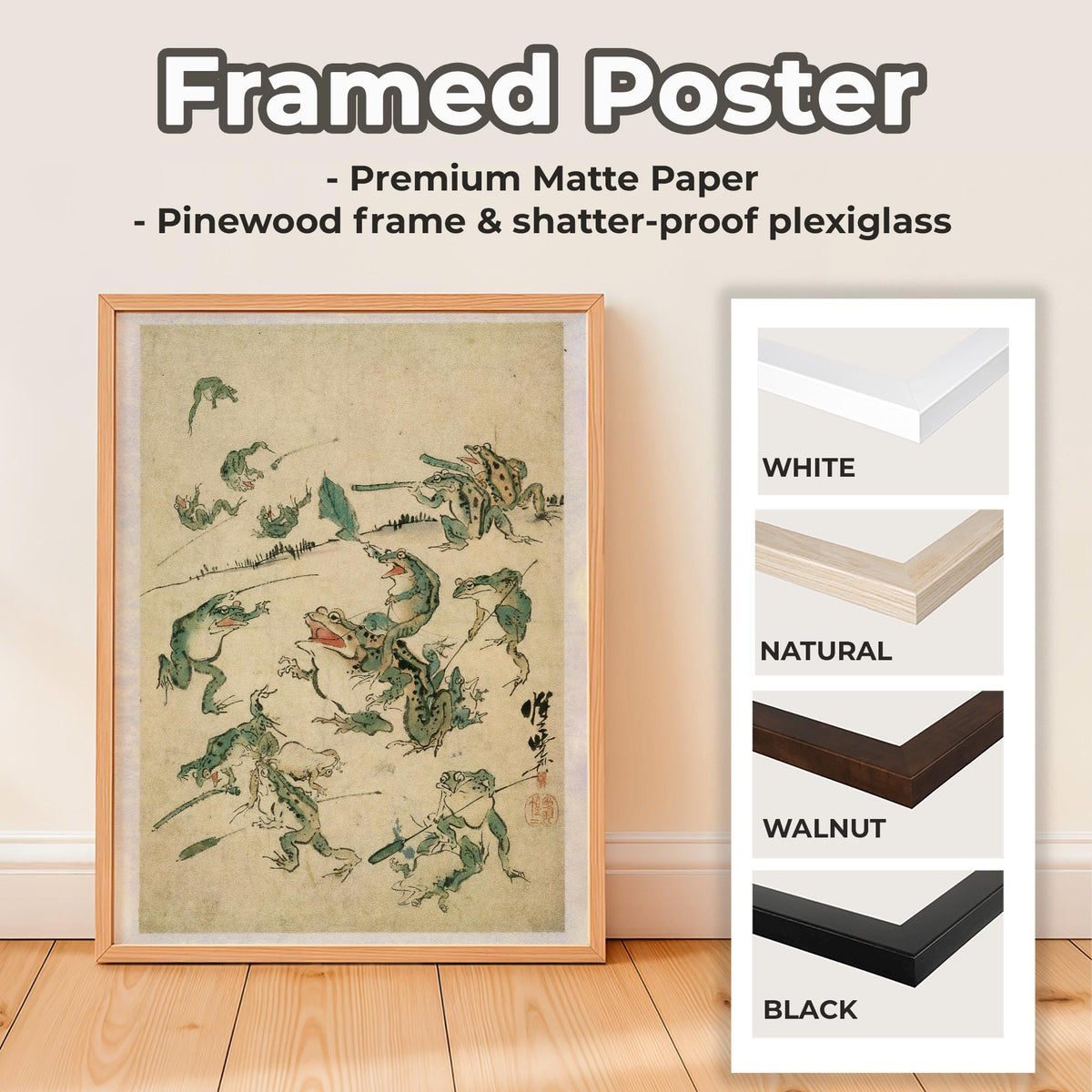 Kawanabe Kyosai - Battle Of The Frogs. Kitchen wall art, Japanese frogs art print, Japanese home decor, Frogs poster pri