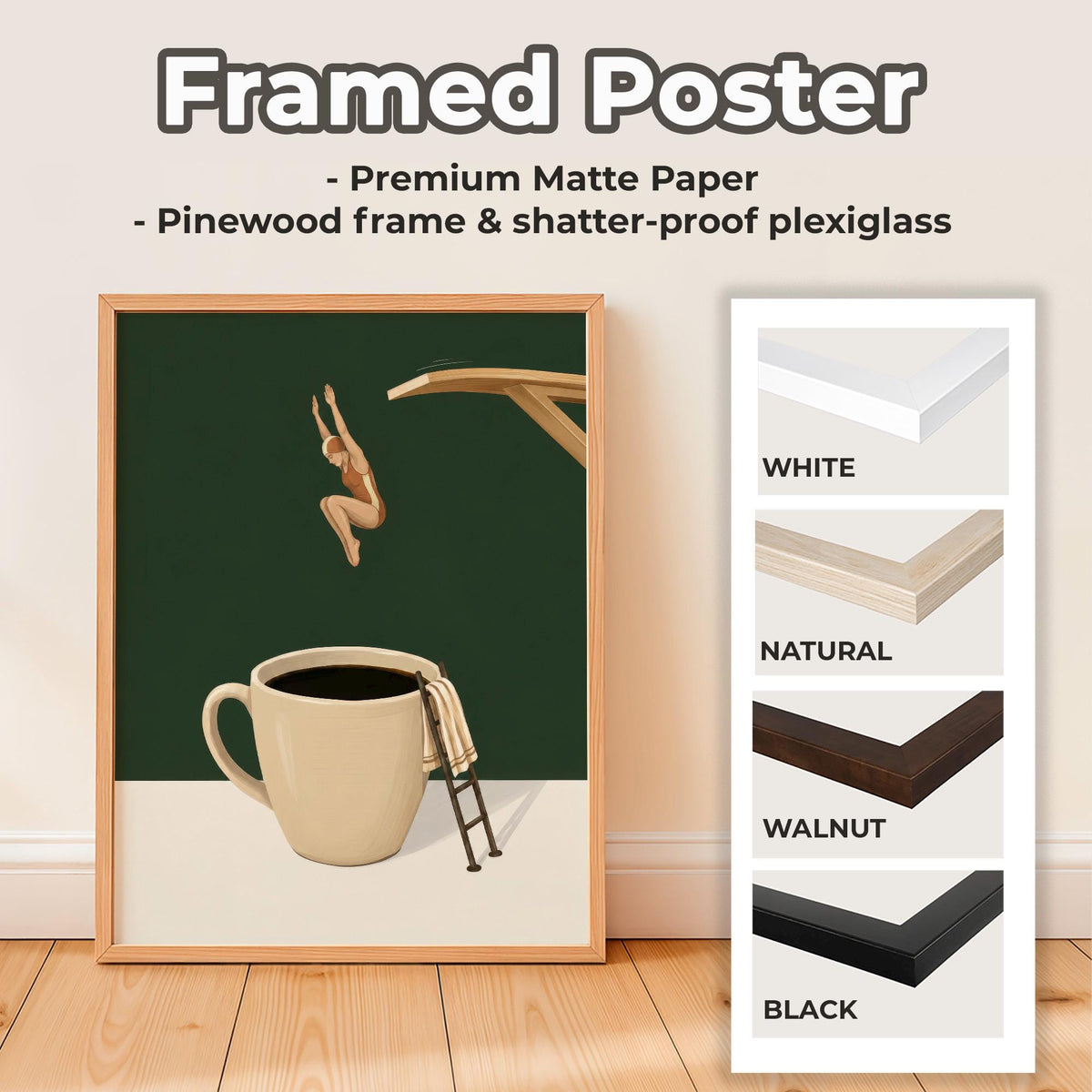 Funny Coffee Diver Wall Art, Cute Coffee Shop Poster, Kitchen Coffee Themed Decor, Bar Cart Coffee Print, ART237