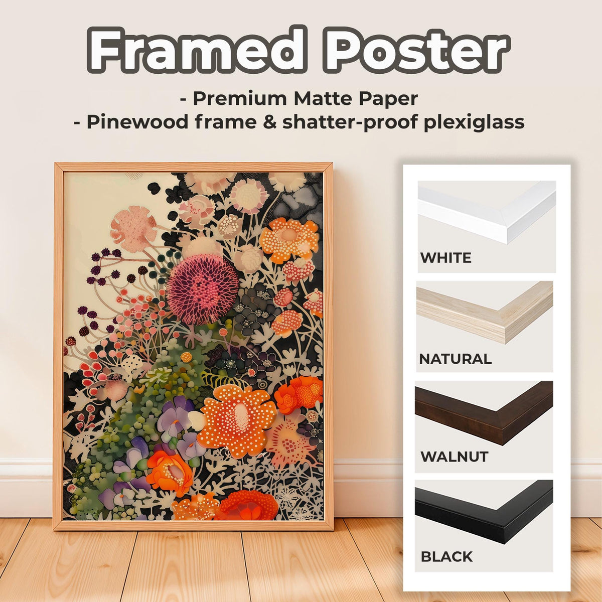 Botanical Floral Wall Art Unframed, Dotted Wildflower Poster, Yayoi Kusama Inspired Japandi Decor For Living Room