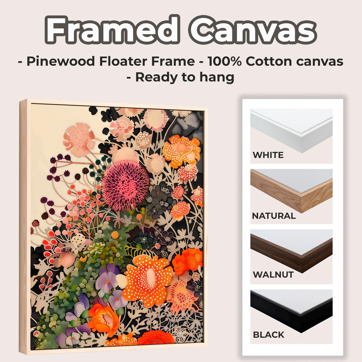 Botanical Floral Wall Art Unframed, Dotted Wildflower Poster, Yayoi Kusama Inspired Japandi Decor For Living Room