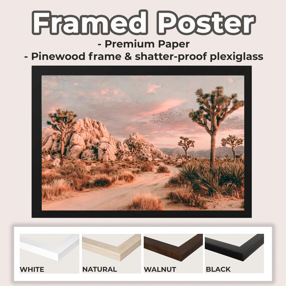 Joshua Tree Desert Landscape Framed Canvas Wall Art, California Photography Print, Tranquil Desert Decor, ART196
