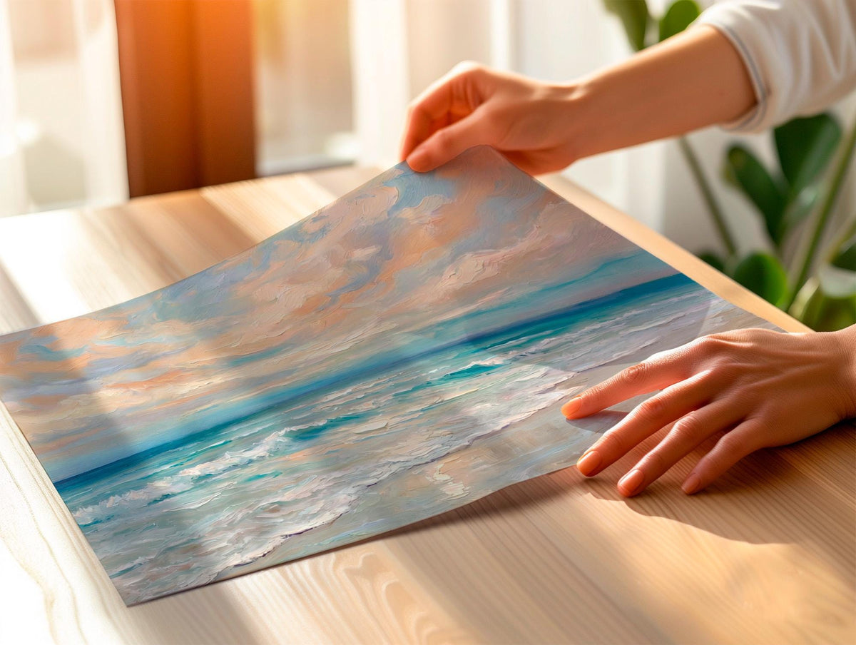 Framed Coastal Canvas Art, Ocean Oil Painting Print, Blue Wave Landscape Wall Decor for Beach House Living Room, ART190-
