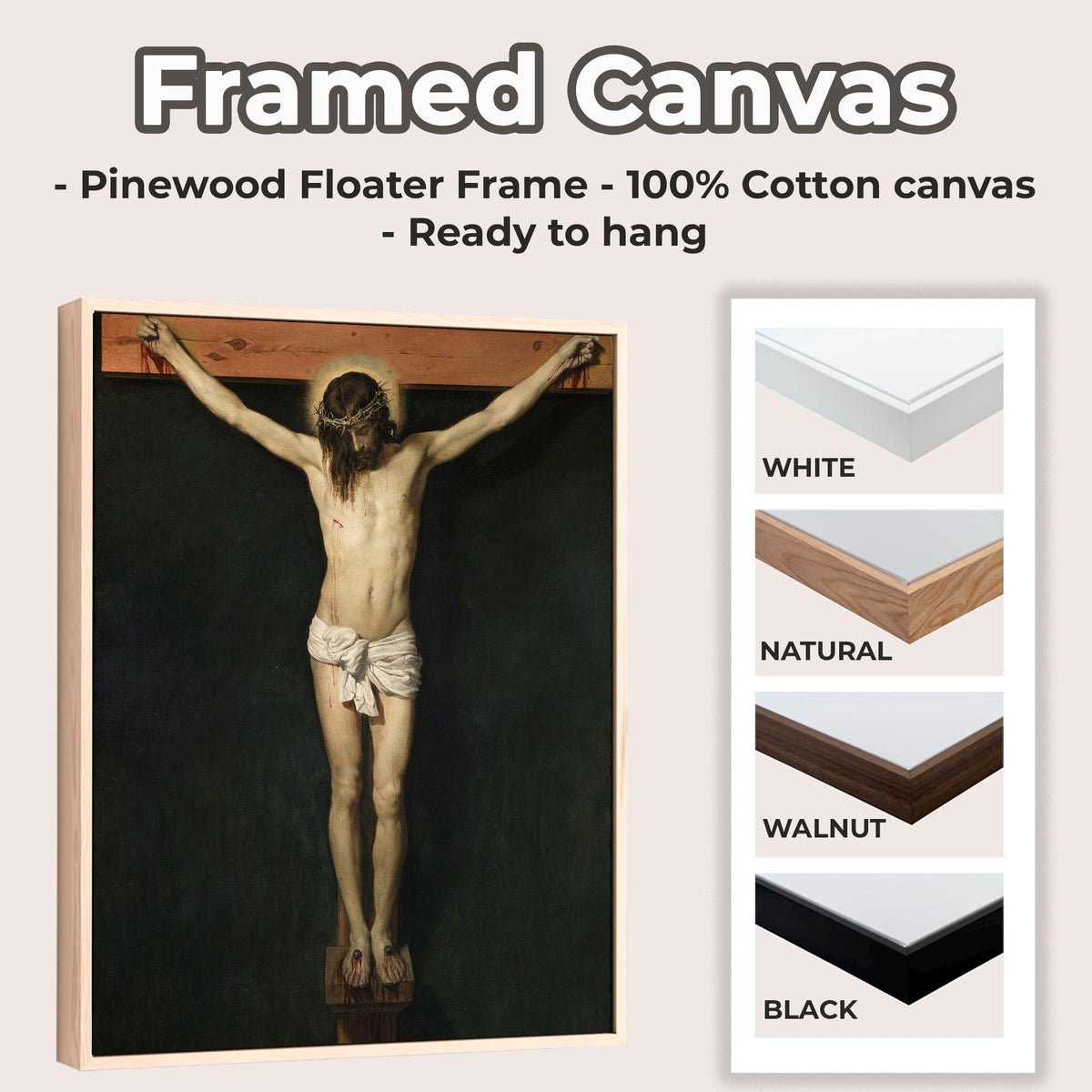 Diego Velazquez - Christ Crucified - Baroque Catholic Canvas Print, Sacred Christ on Cross Religious Wall Art Living Roo