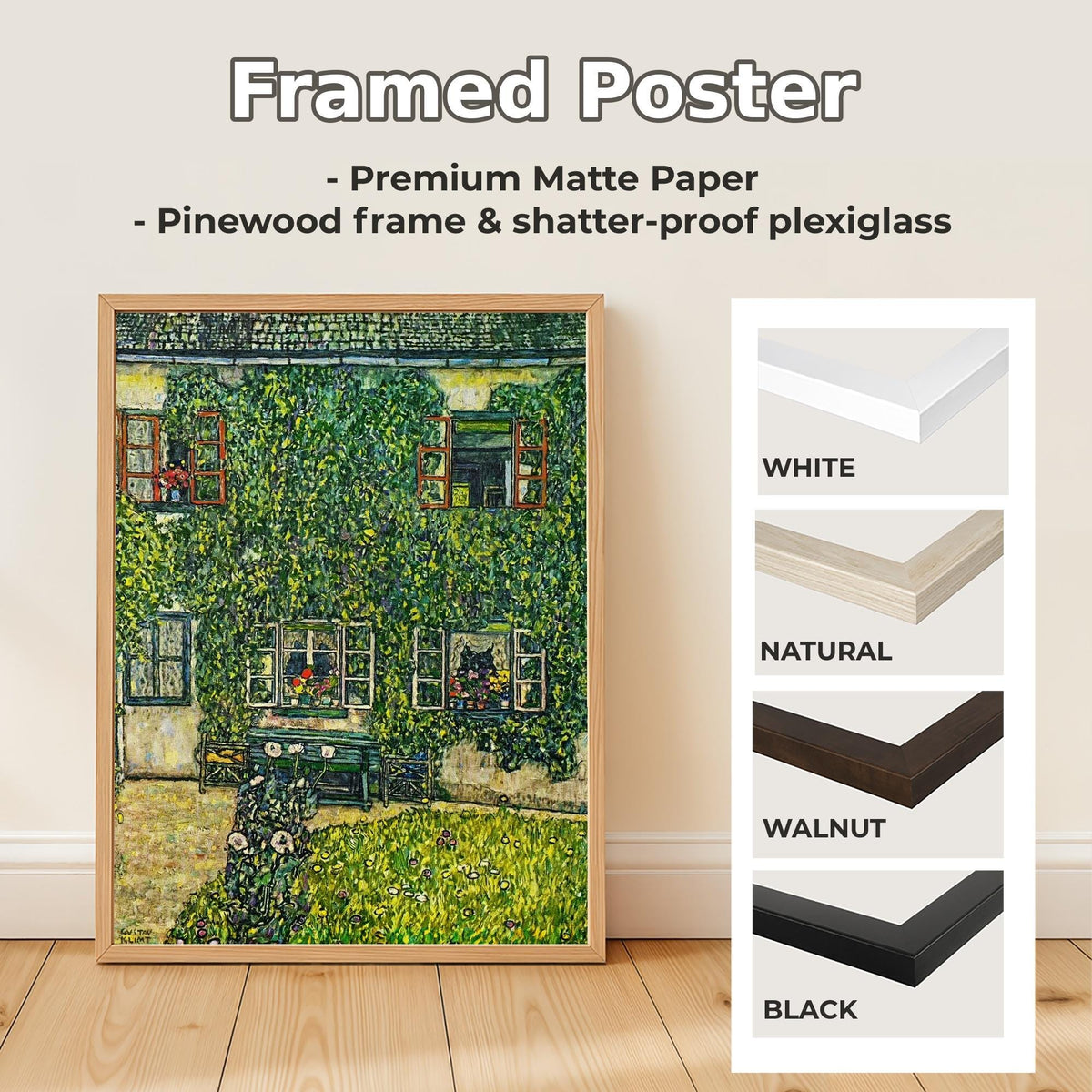 Gustav Klimt - The House of Guardaboschi. Klimt poster print, Large wall art, Green kitchen wall art, Nature painting, L