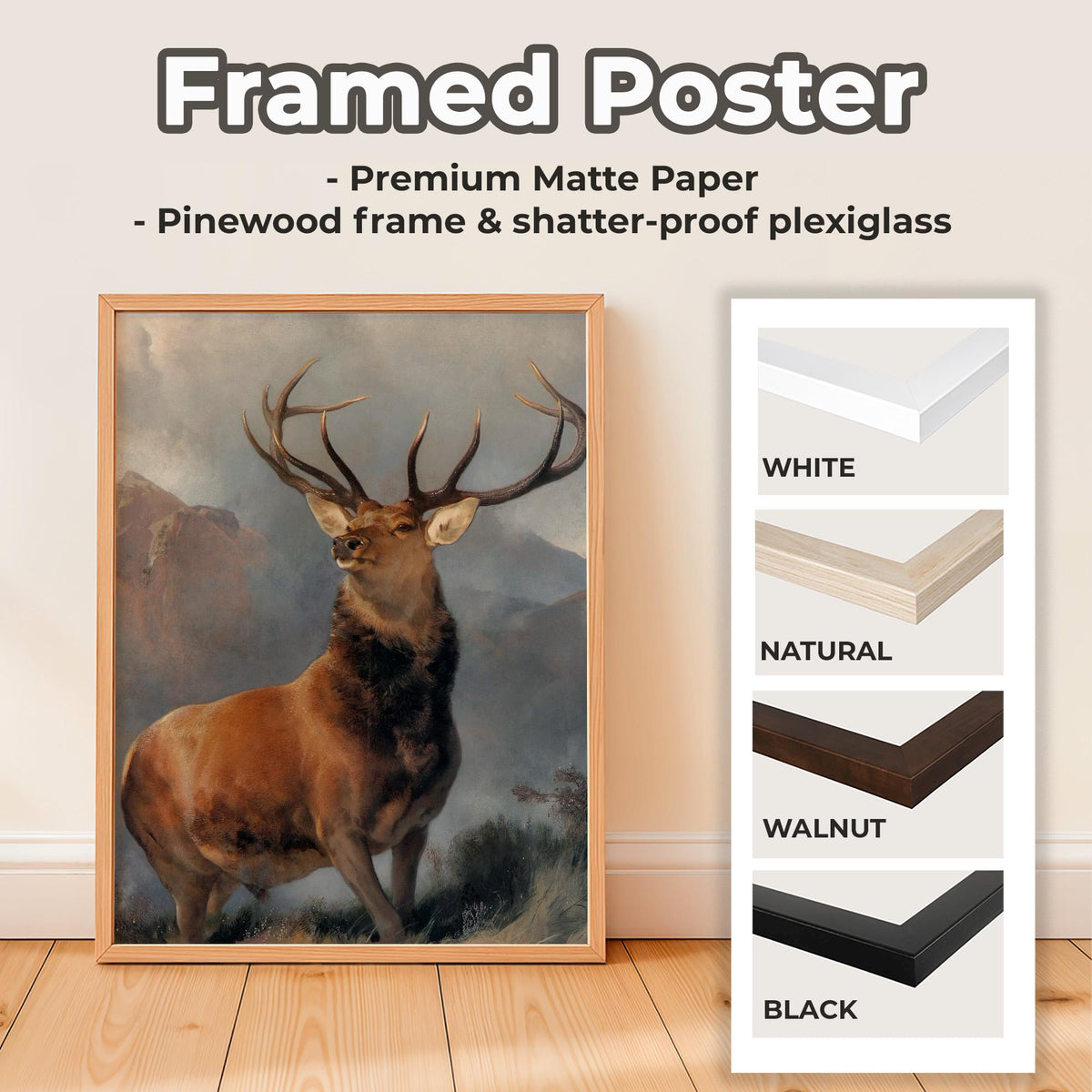 Edwin Landseer, Monarch of the Glen - Scottish Deer Wall Art, Highland Landscape Print, Stag Canvas Decor, Classic Wildl