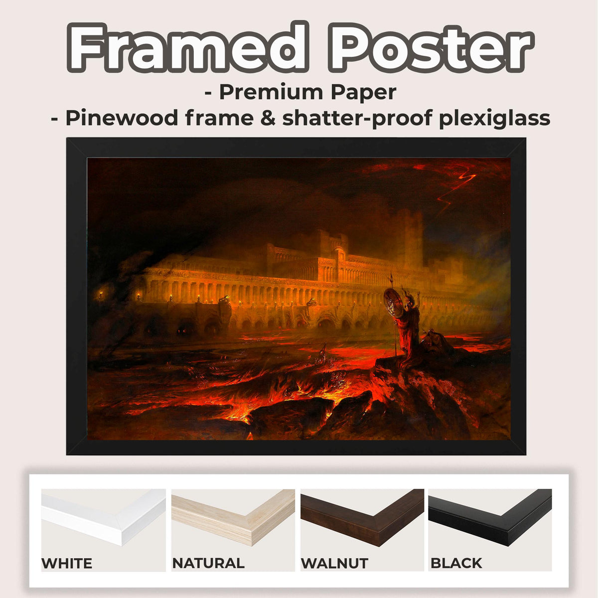 John Martin - Pandemonium. Gothic wall art, Canvas print, Gallery wrapped, Famous art, Painting on canvas, Dark art prin