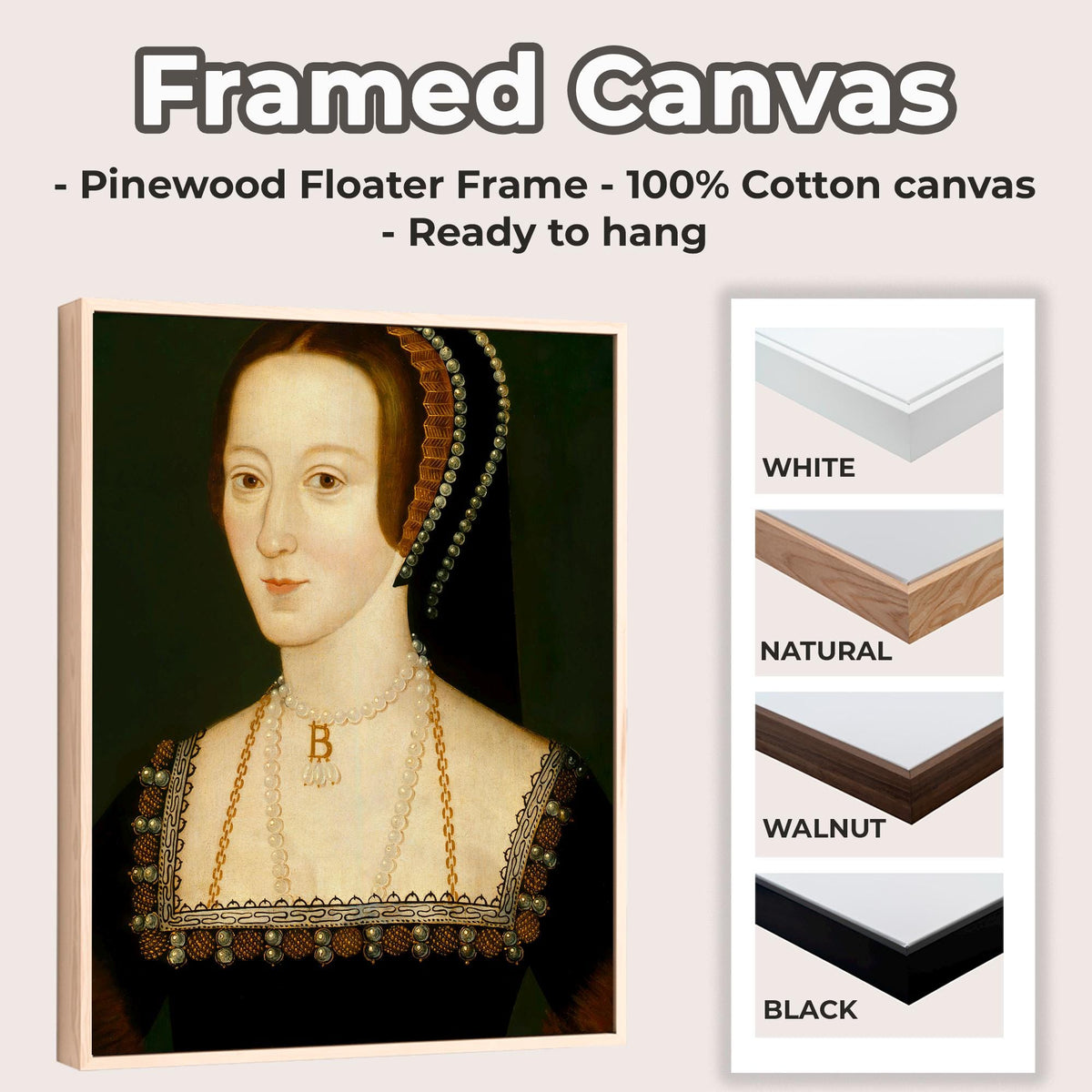 Portrait of Anne Boleyn, Anne Boleyn art, Printing on canvas, Queen of england wall art, Kitchen wall art, Canvas art, H