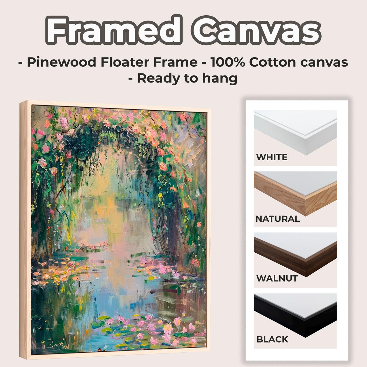 Monet Style Pastel Oil Painting Print, French Country Floral Wall Decor, Impressionist Water Lily Vintage Art, ART214