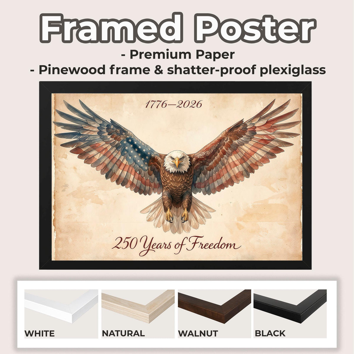 USA 250 anniversary Bald Eagle Wall Art, 1776-2026 Semiquincentennial, Patriotic Eagle Decor, America 250 Wall Art for H