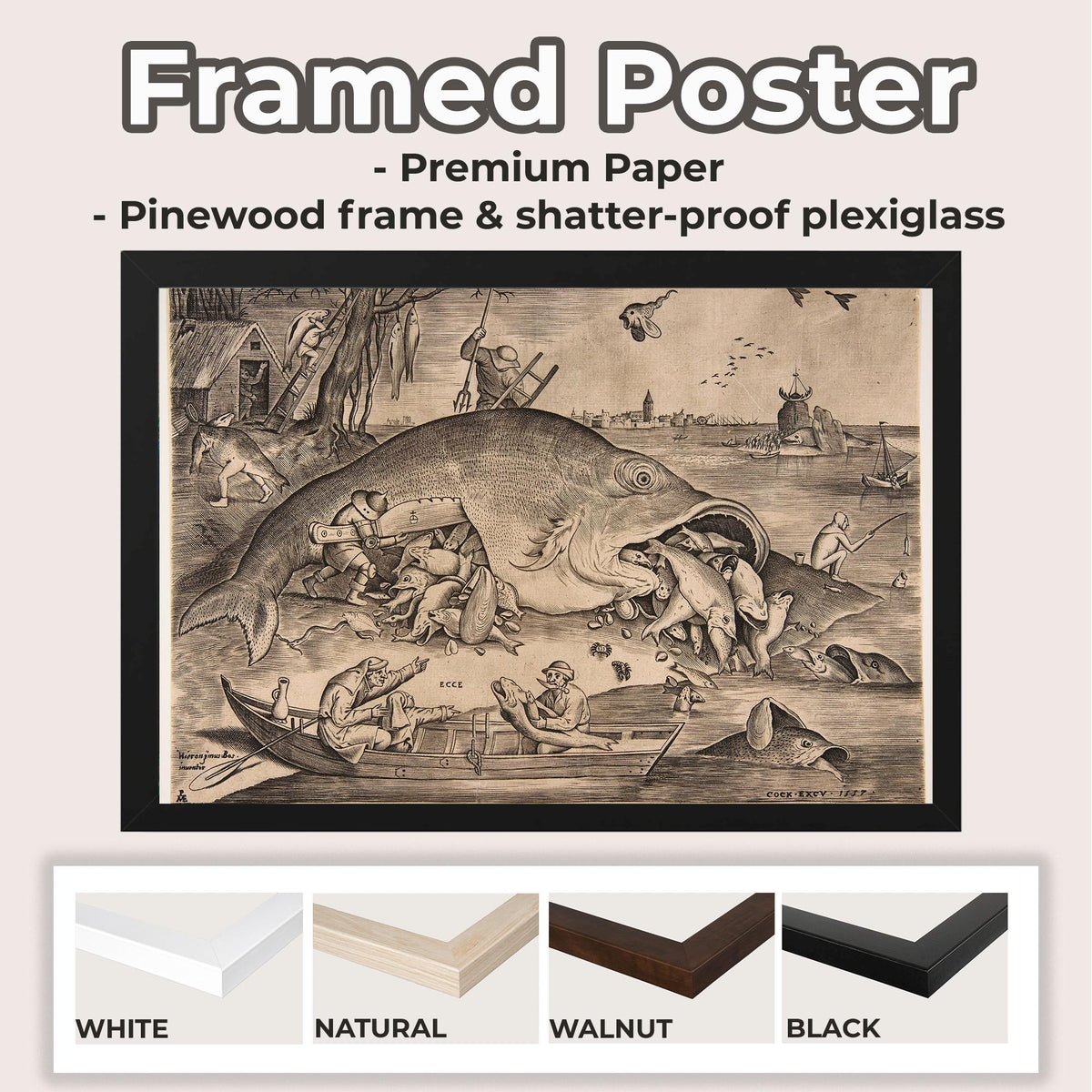 Pieter Bruegel the Elder - Big Fish Eat Little Fish. Classic wall art, Bruegel art print, Fish poster print, Gallery wra
