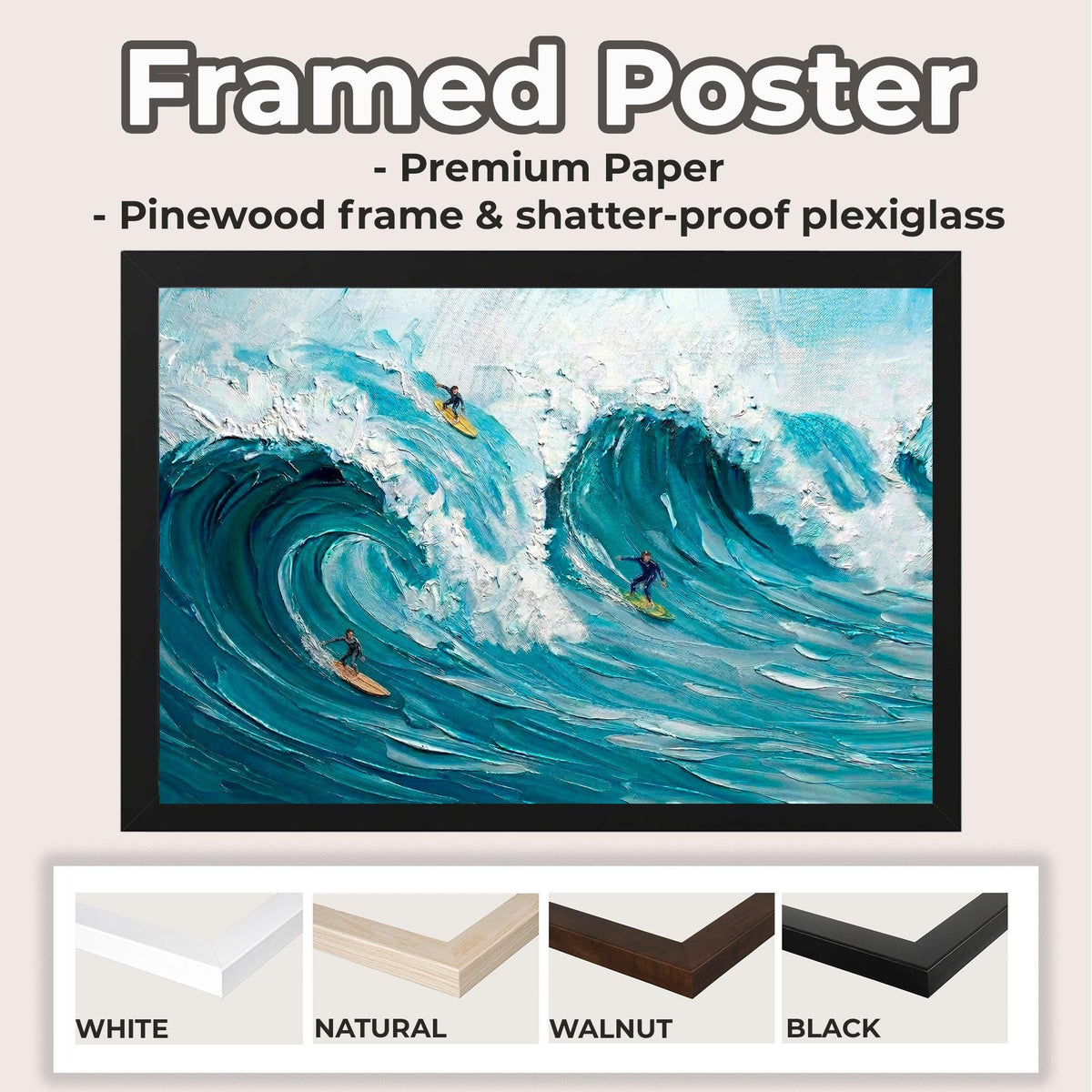 Frame Happy Coast Painting Custom Swimming Surfing Texture Wall Art, Personalized Summer Coastal Crowds Shore Painting G