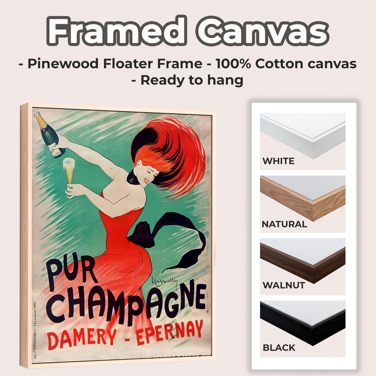 Leonetto Cappiello, Pur Champagne - Vintage French Poster, Champagne Wall Art, Retro Advertising Print, Bar Decor