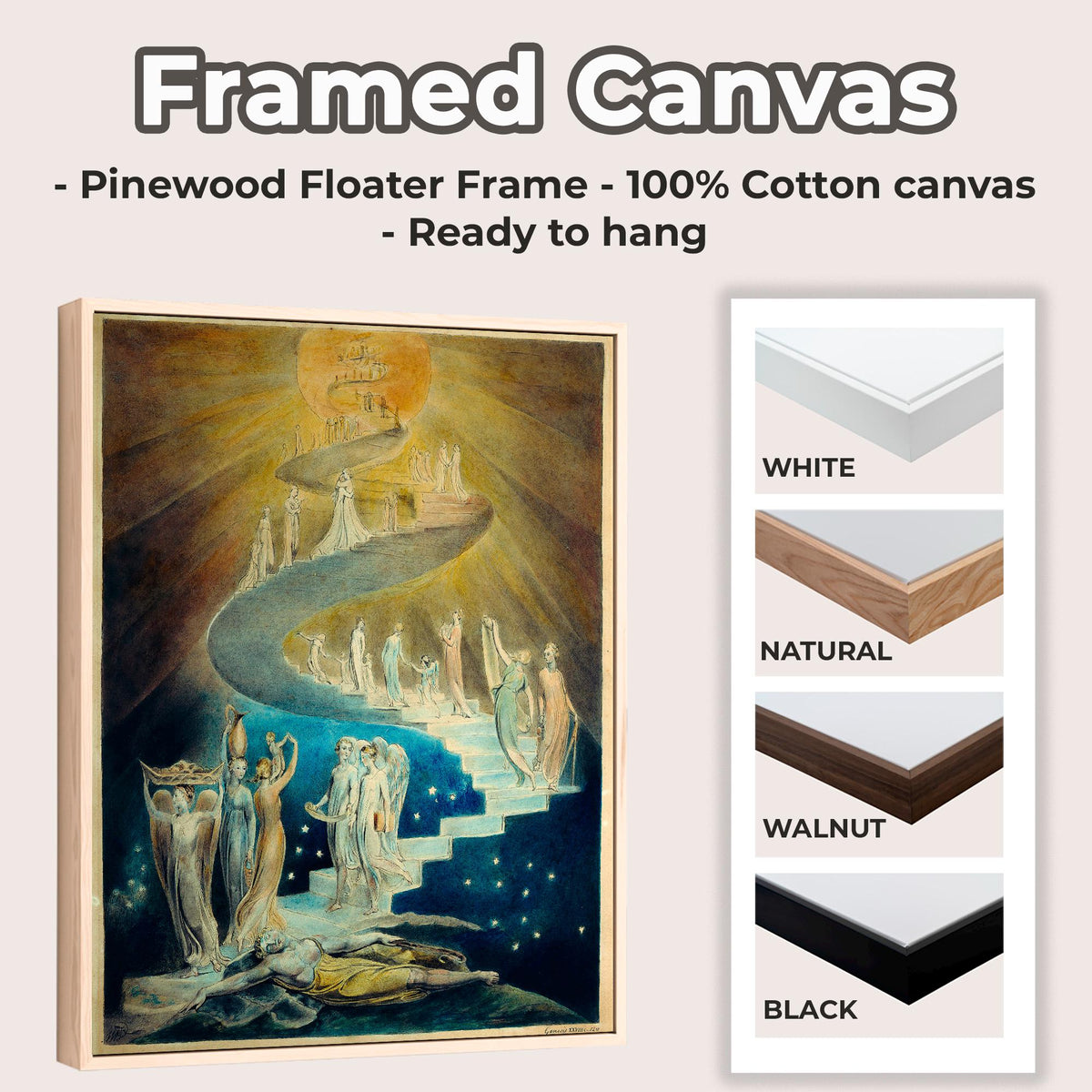 William Blake - Jacobs Ladder. Print on canvas, Bedroom decor, Ready to hang, Dark wall art, Blake art print, Canvas pai