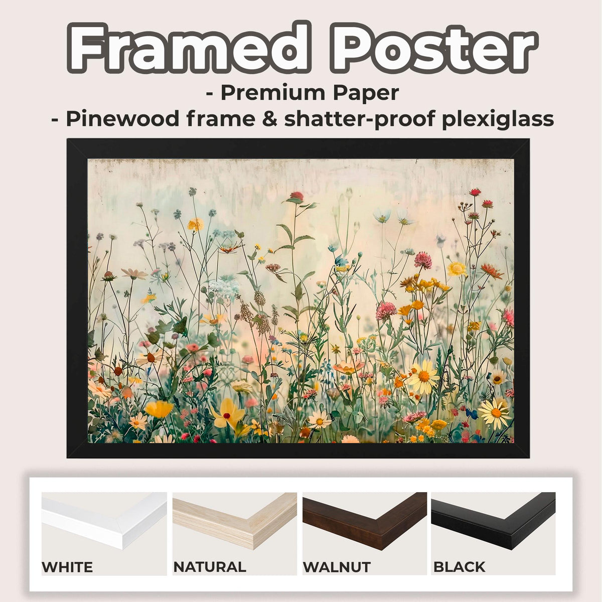 Watercolor Wildflower Botanical Prints Framed Canvas Wall Art Set, Modern Boho Minimalist Decor For Bedroom Walls art43