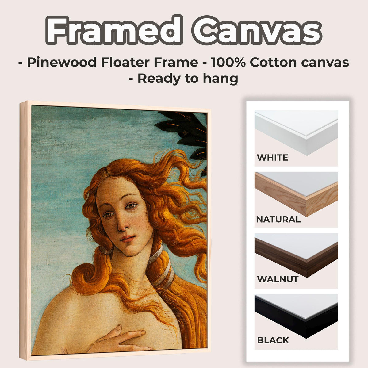 Sandro Botticelli - The Birth of Venus. Classic wall art, Venus portrait print, Famous art, Gallery wrapped, Botticelli 