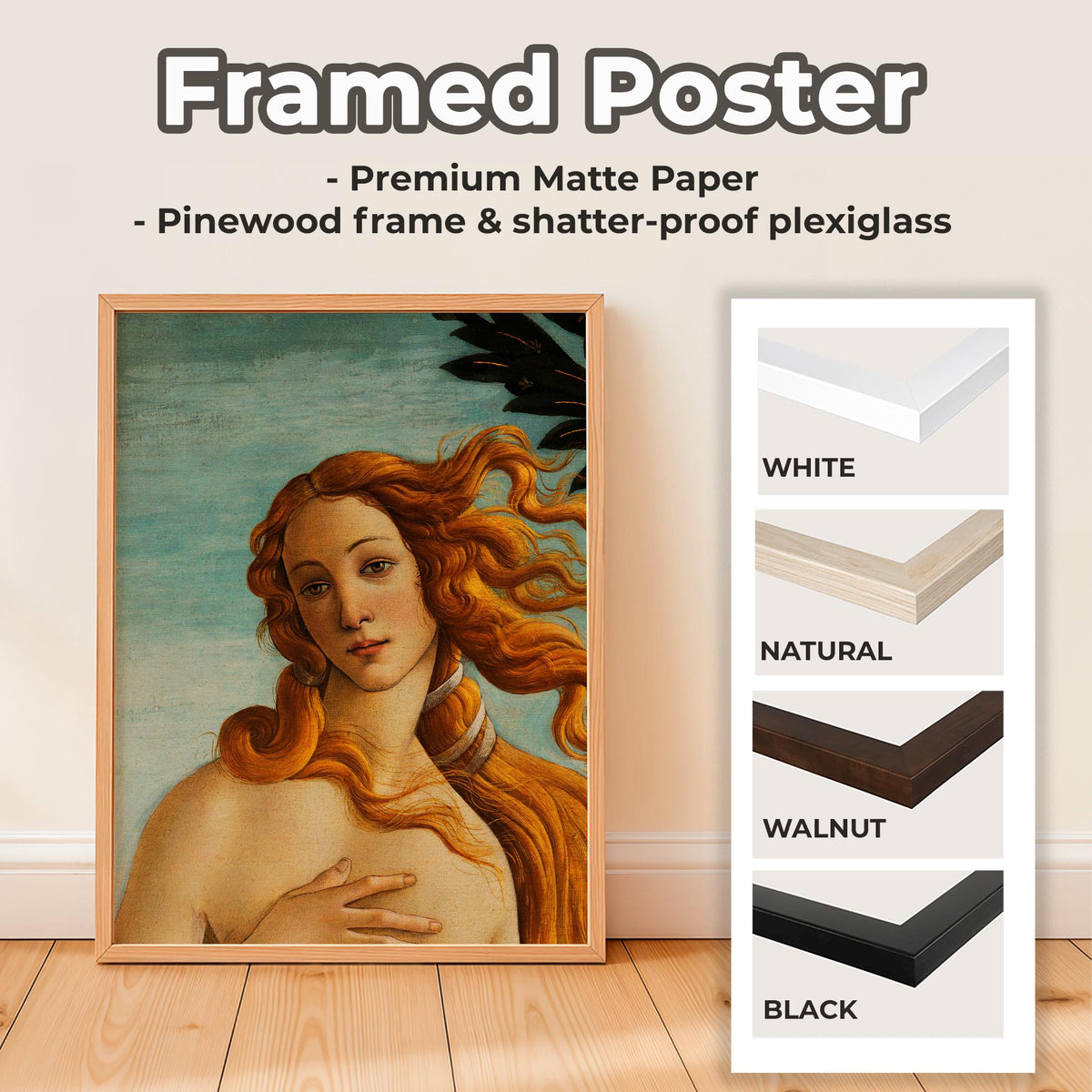 Sandro Botticelli - The Birth of Venus. Classic wall art, Venus portrait print, Famous art, Gallery wrapped, Botticelli 