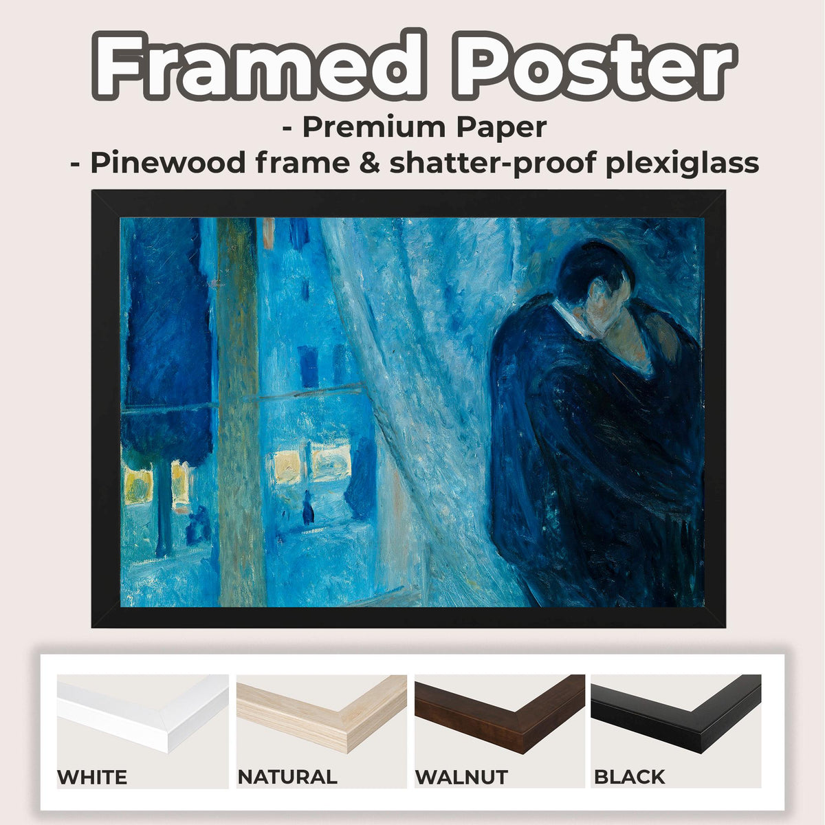 Edvard Munch - Kiss by the window. Canvas art print, Couple painting, Love poster print, Living room wall art, Giclee ca