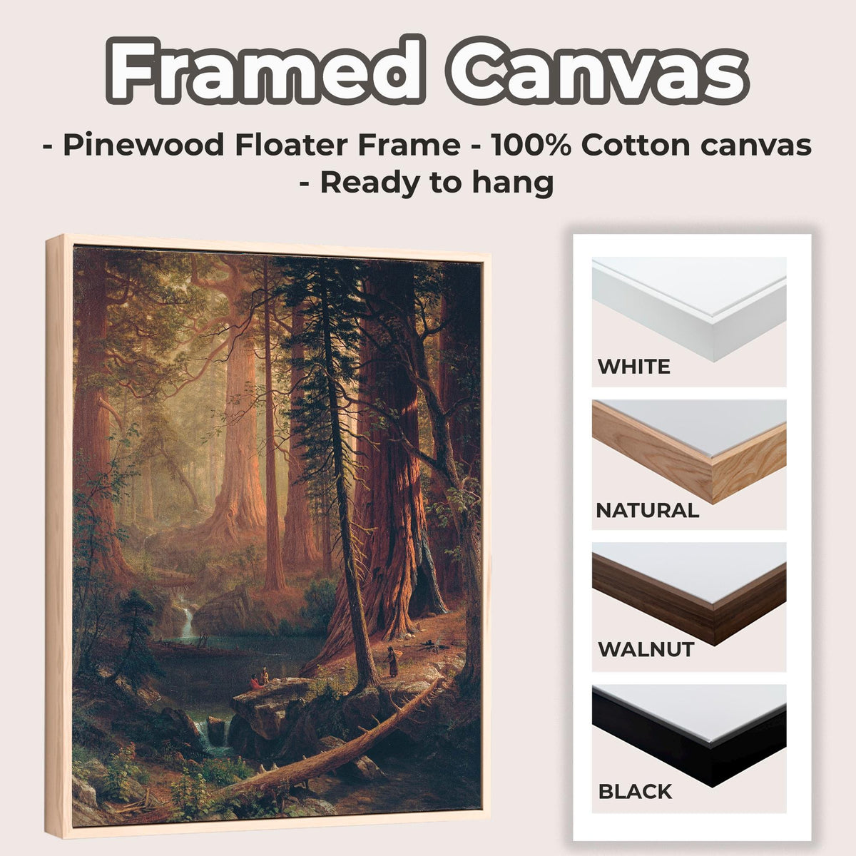 Albert Bierstadt - Giant Redwood Trees of California. Canvas art, Nature poster print, Landscape nature, Canvas painting