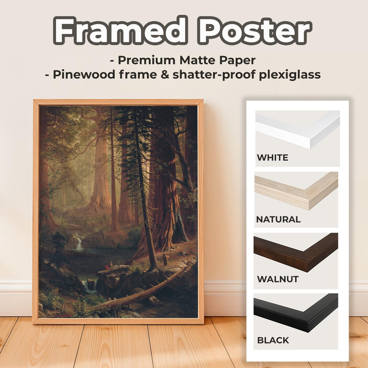 Albert Bierstadt - Giant Redwood Trees of California. Canvas art, Nature poster print, Landscape nature, Canvas painting