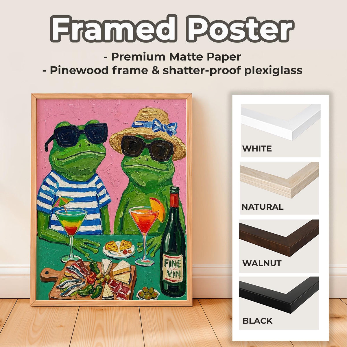 Frog Cocktail Party Art Print, Quirky Animal Poster With Frogs And Cocktail, Retro Colorful Wall Art, Playful Dining Roo