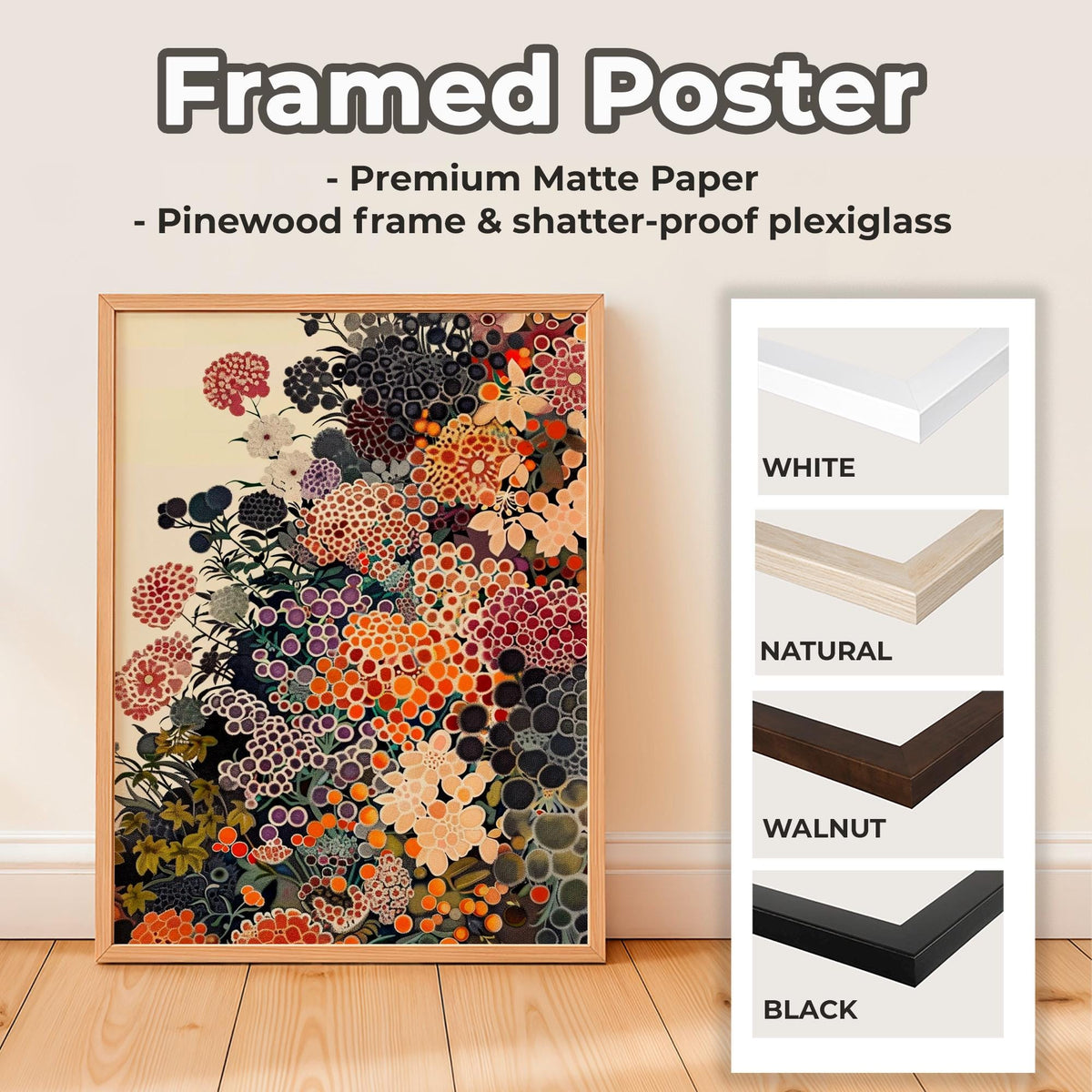 Yayoi Kusama Inspired Wildflower Poster, Abstract Botanical Floral Print, Unframed Japandi Wall Decor For Modern Living 