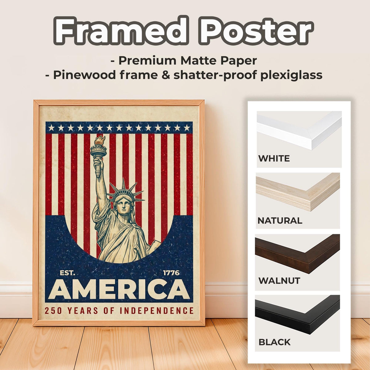 America 250 wall art 1776-2026 Semiquincentennial, United States Patriotic Poster, 250 Years of Freedom, Anniversary Ame
