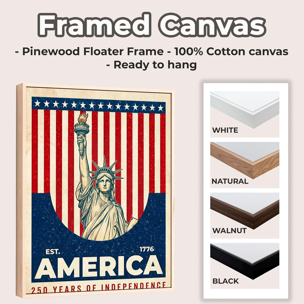 America 250 wall art 1776-2026 Semiquincentennial, United States Patriotic Poster, 250 Years of Freedom, Anniversary Ame