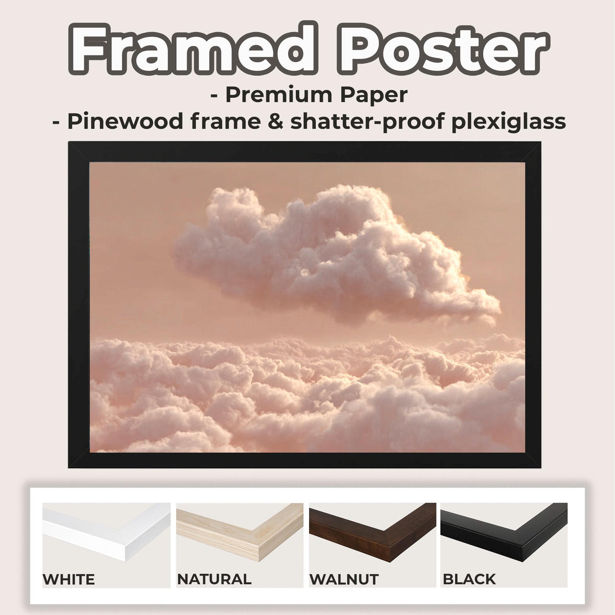Framed Neutral Beige Pink Clouds Wall Art, Large Minimalist Landscape Canvas Print, Abstract Zen Decor For Living Room B