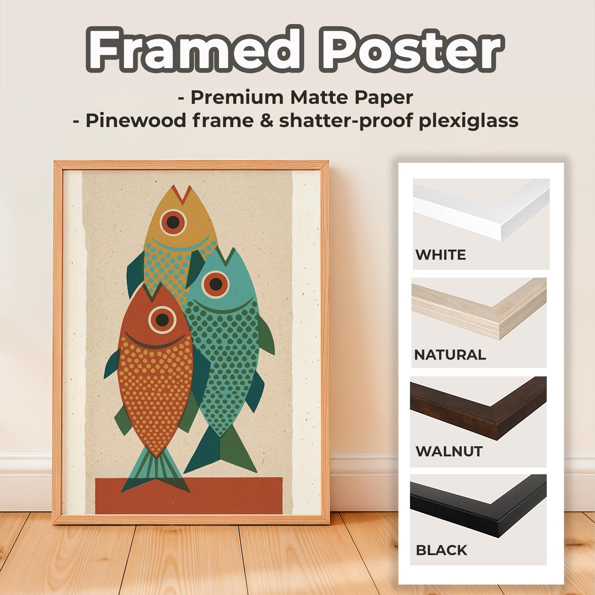 Mid-Century Fish Art Print, Retro Blue Fish Poster, Minimalist Animal Illustration, Vintage Wall Decor, Modern Graphic A