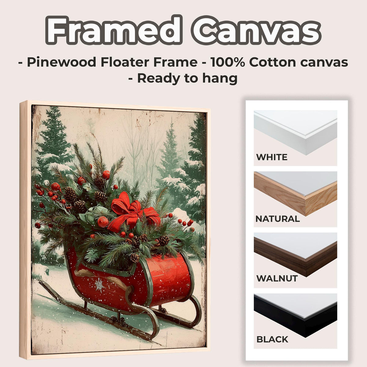 Christmas Sleigh in Snowy Forest, Festive Holiday Wall Art Print, Cozy Winter Home Decor Poster