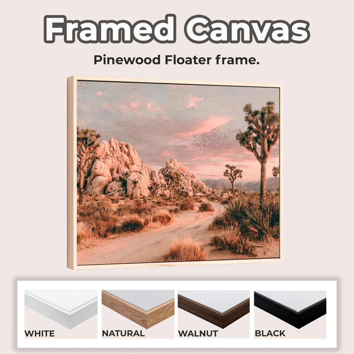 Joshua Tree Desert Landscape Framed Canvas Wall Art, California Photography Print, Tranquil Desert Decor, ART196