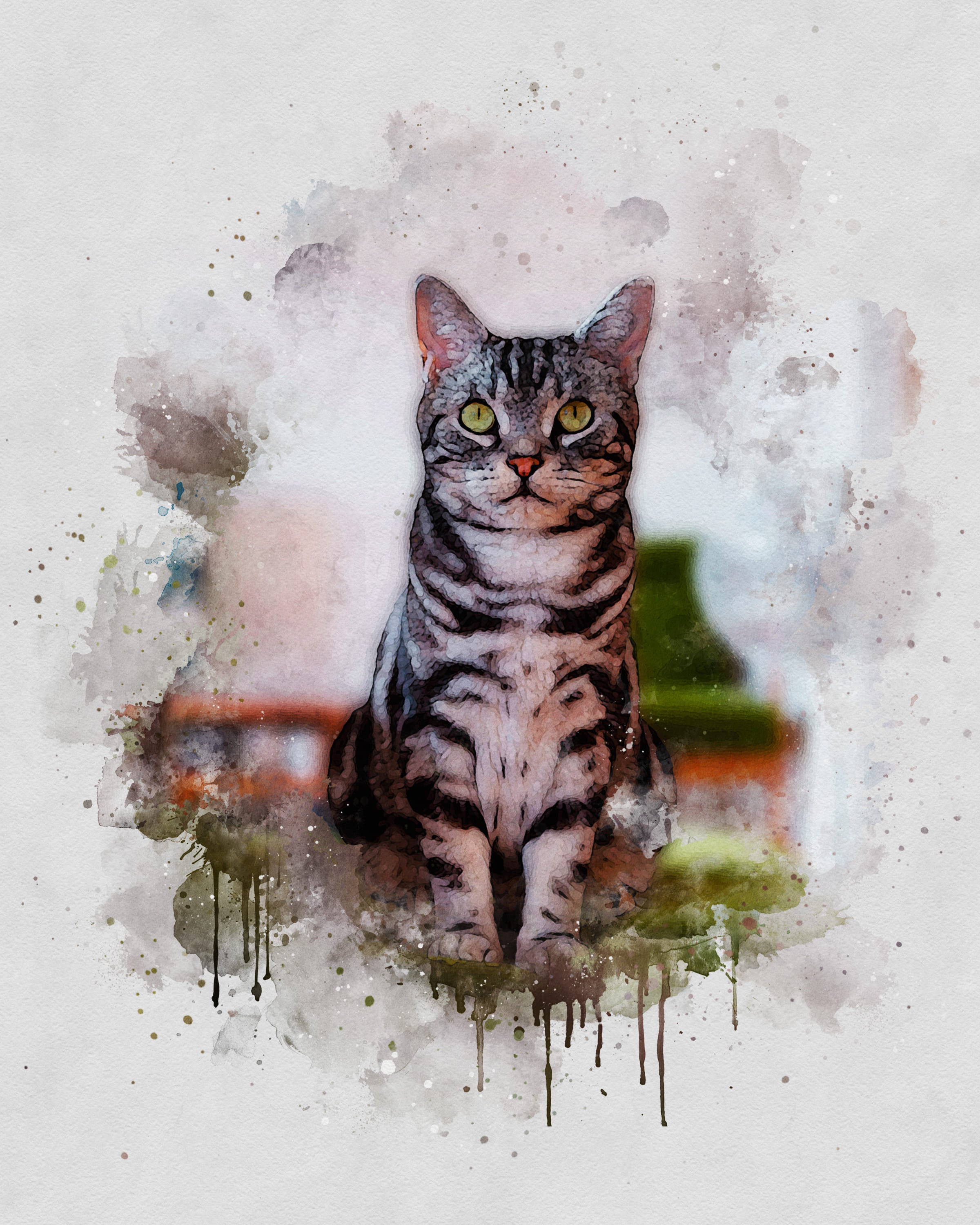 Custom Watercolor Portrait with Pet | Personalized Cat Memorial Gift