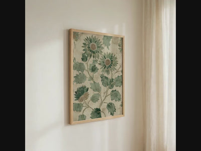 Pale Green Botanical Flowers Vintage Print - Large Framed Canvas Wall Art, Abstract Floral Decor for Living Room Decor, 