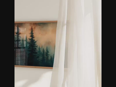 Moody Green Woodland Landscape Large Framed Misty Pine Tree Forest Canvas Art, Minimalist Scandinavian Nature Bedroom De