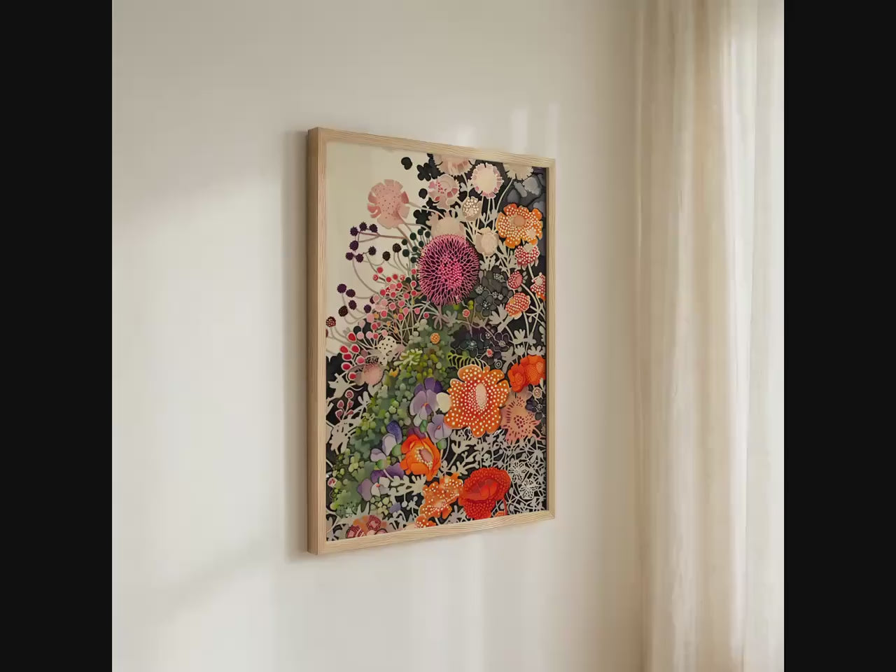 Botanical Floral Wall Art Unframed, Dotted Wildflower Poster, Yayoi Kusama Inspired Japandi Decor For Living Room