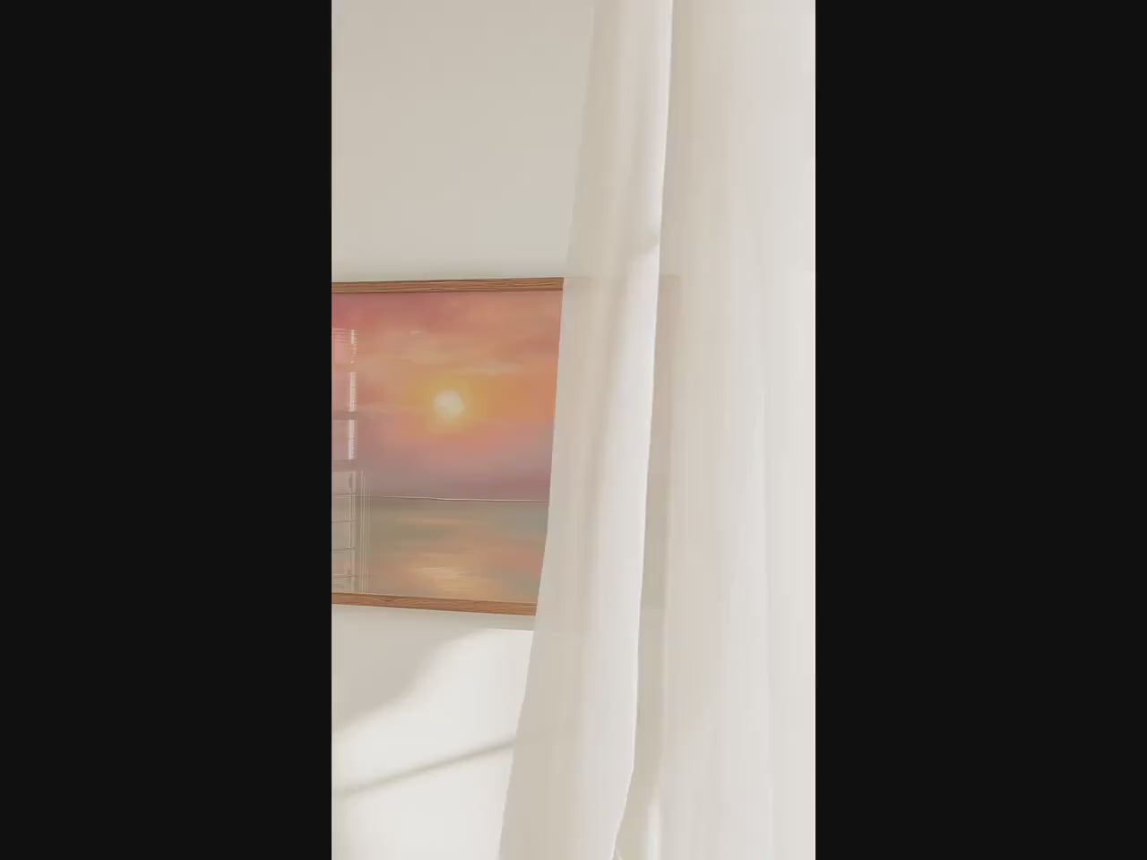Pastel Sunset Seascape Wall Art, Framed Coastal Landscape Poster Print, Soft Pink Orange Ocean Decor, ART311