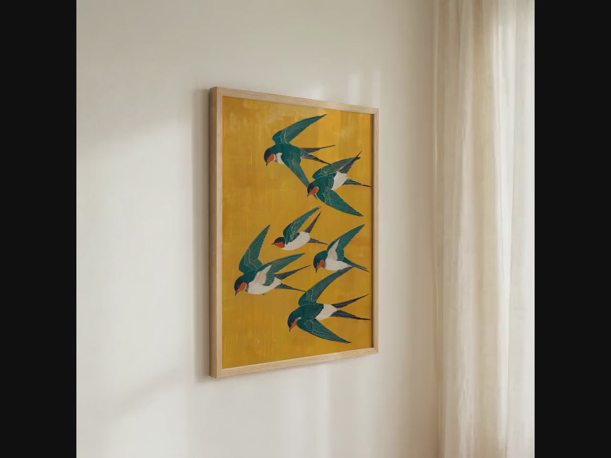 Japanese Swallow Art Print, Yellow Blue Bird Poster, Modern Vertical Animal Wall Decor, ART252